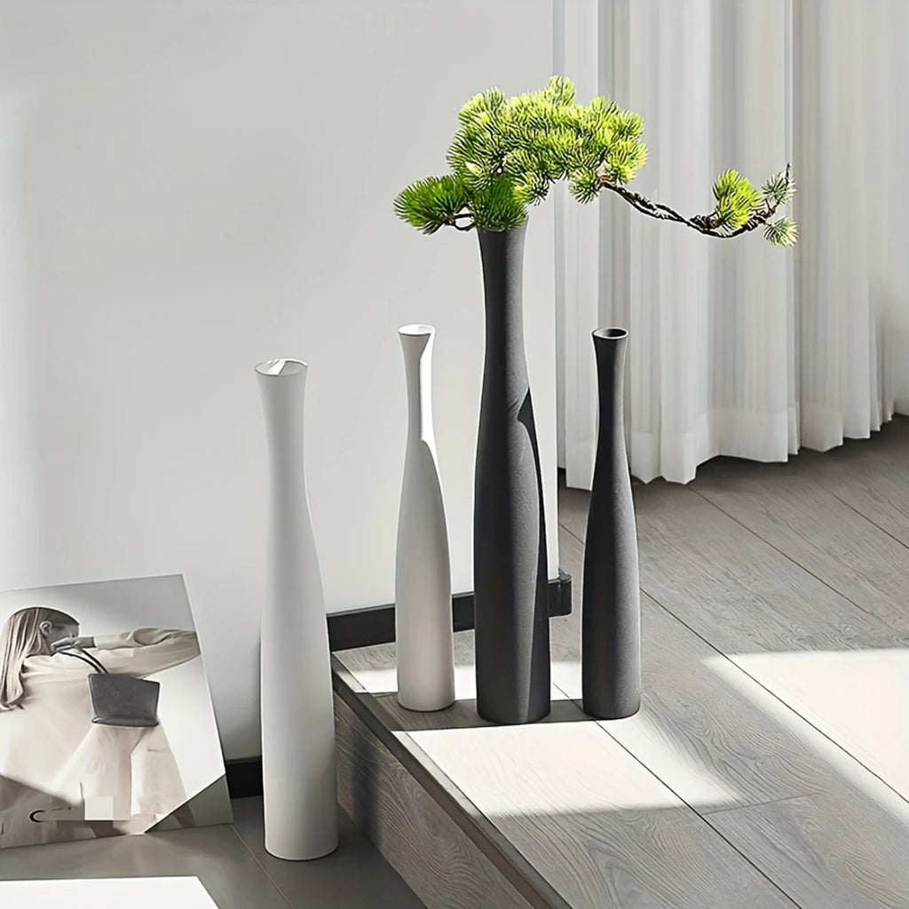 Modern Ceramic Vase White Black Plants Ornaments Minimalist Vase for Living Room