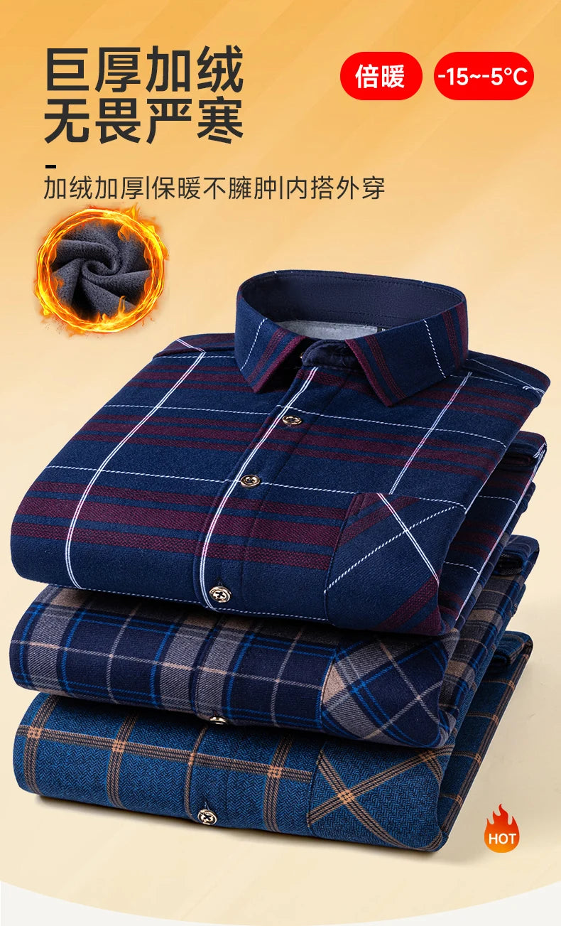 Winter Warm Men's Plaid Shirts Thickened Flannel Casual Menswear Long Sleeve Plus Size Office Workwear Casual Male Check Shirts