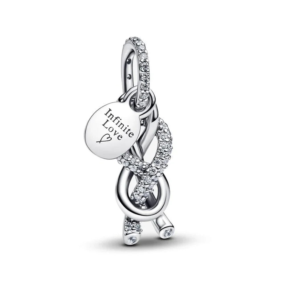 New Openwork Hearts Mum Bead Infinity Knot Dangle Charm Fit Original Pan Bracelet DIY Valentine's Day Gift Women Jewelry