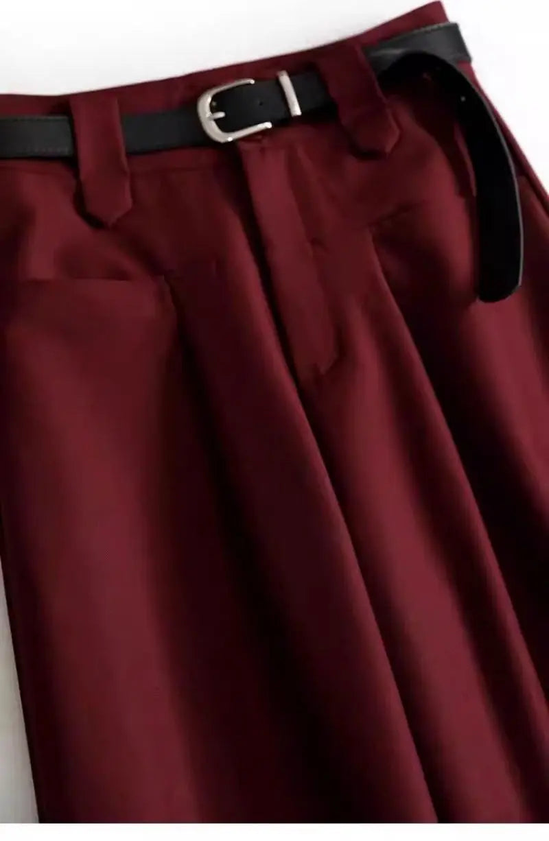 Suit Pants Ankle-Length Solid Office Lady High Waist Sashes Loose Straight Women's Pants Trousers For Women Clothing Fashion
