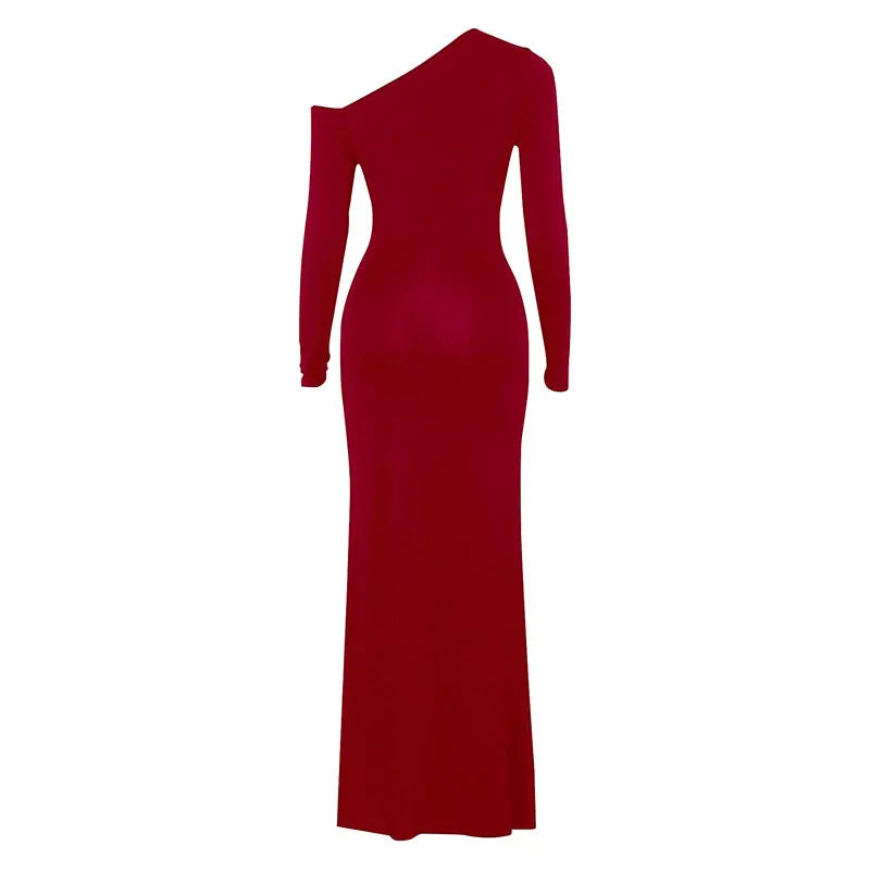 Women's Dresses Autumn New Sexy One-Shoulder Red Dress Streetwear Fashion Casual Slim Elegant Female Club Knitted Dress Clothing
