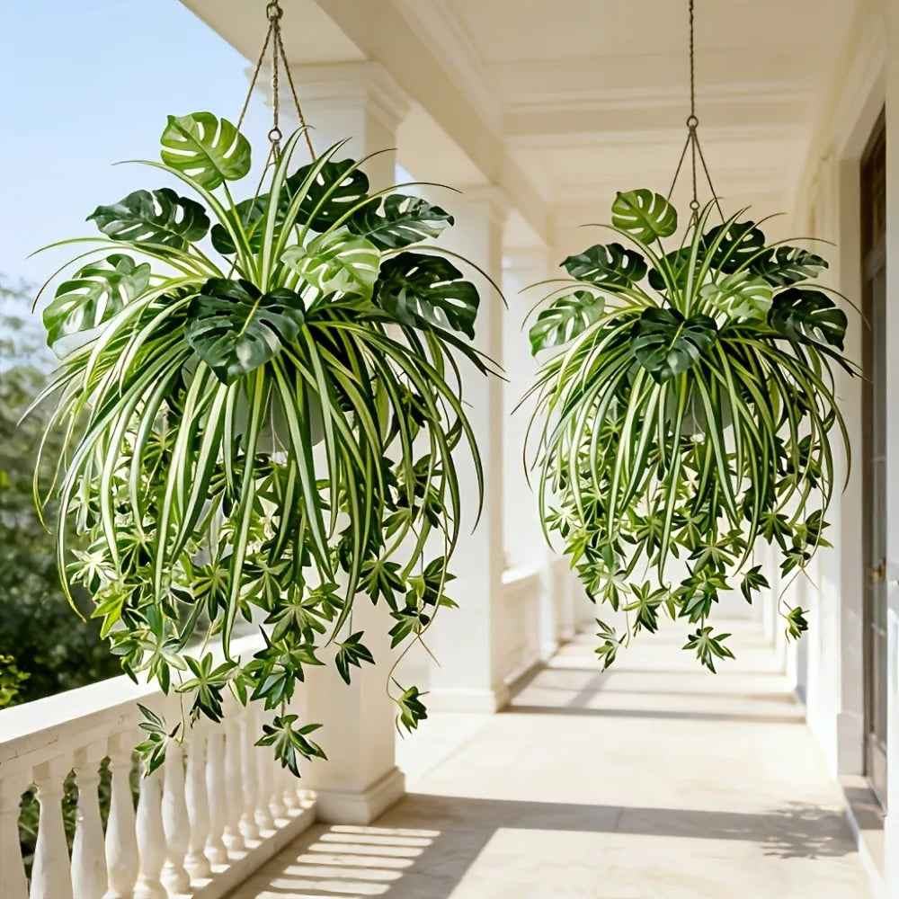 Artificial Plants Wall Hanging Chlorophytum Potted and Turtle Leaf Bamboo Green Plants