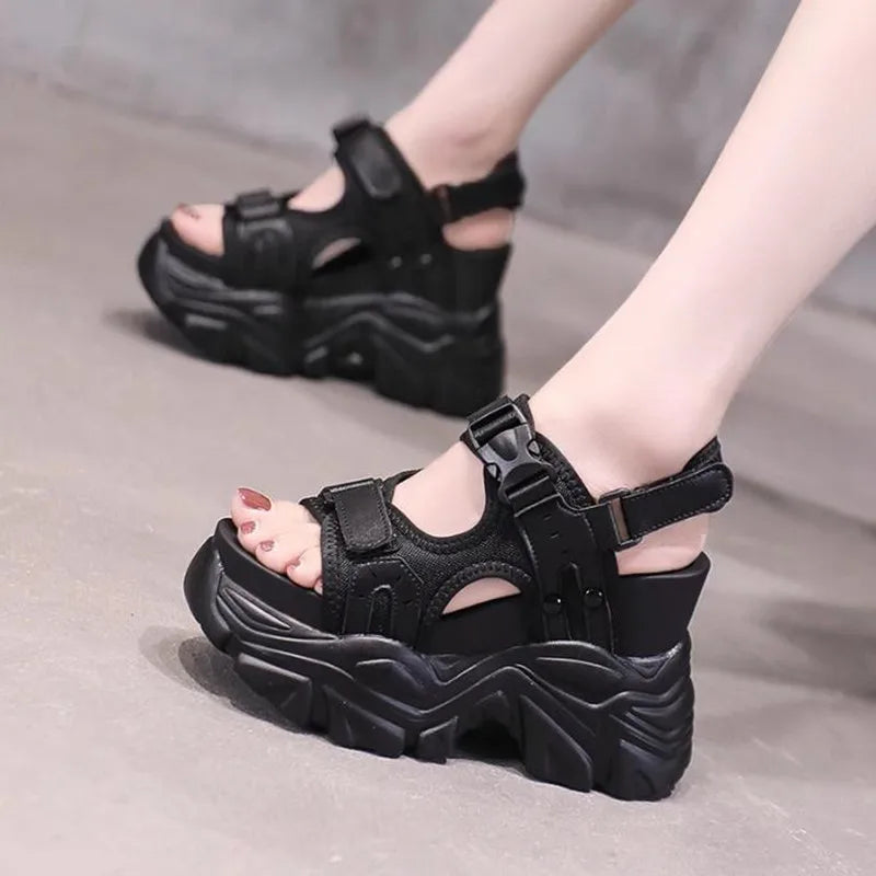 Brand Chunky Platform Sandals Women 10.5CM High Heels Sexy Open-toed Sandals Wedge Increased Shoes Ladies Beach Summer Sandalia