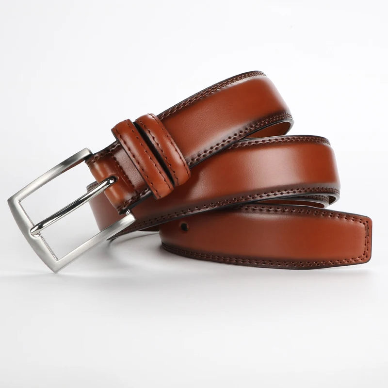 Men's genuine leather belt 1 2/6", a fashionable, simple, and durable belt gift suitable for various occasions