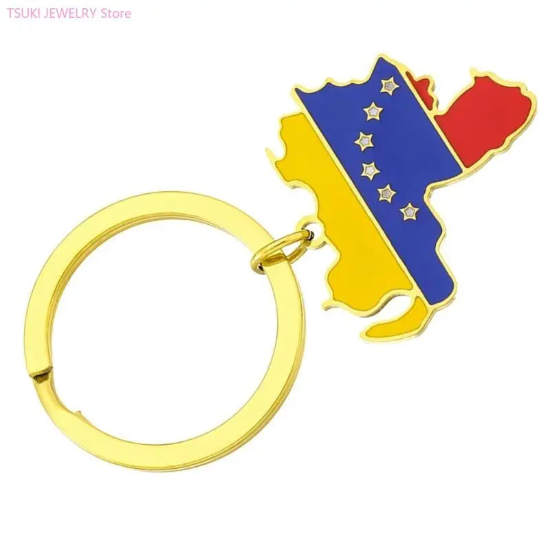 Venezuela Map Flag Keychain Charm Pendant Keyring Stainless steel Keychain Remembrances Jewelry Gifts for Women Men