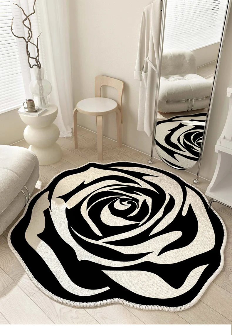 French Style Living Room Decoration Flower Carpet Light Luxury Mirror Floor Mat Girly Rugs for Bedroom Home Irregular Shape Rug