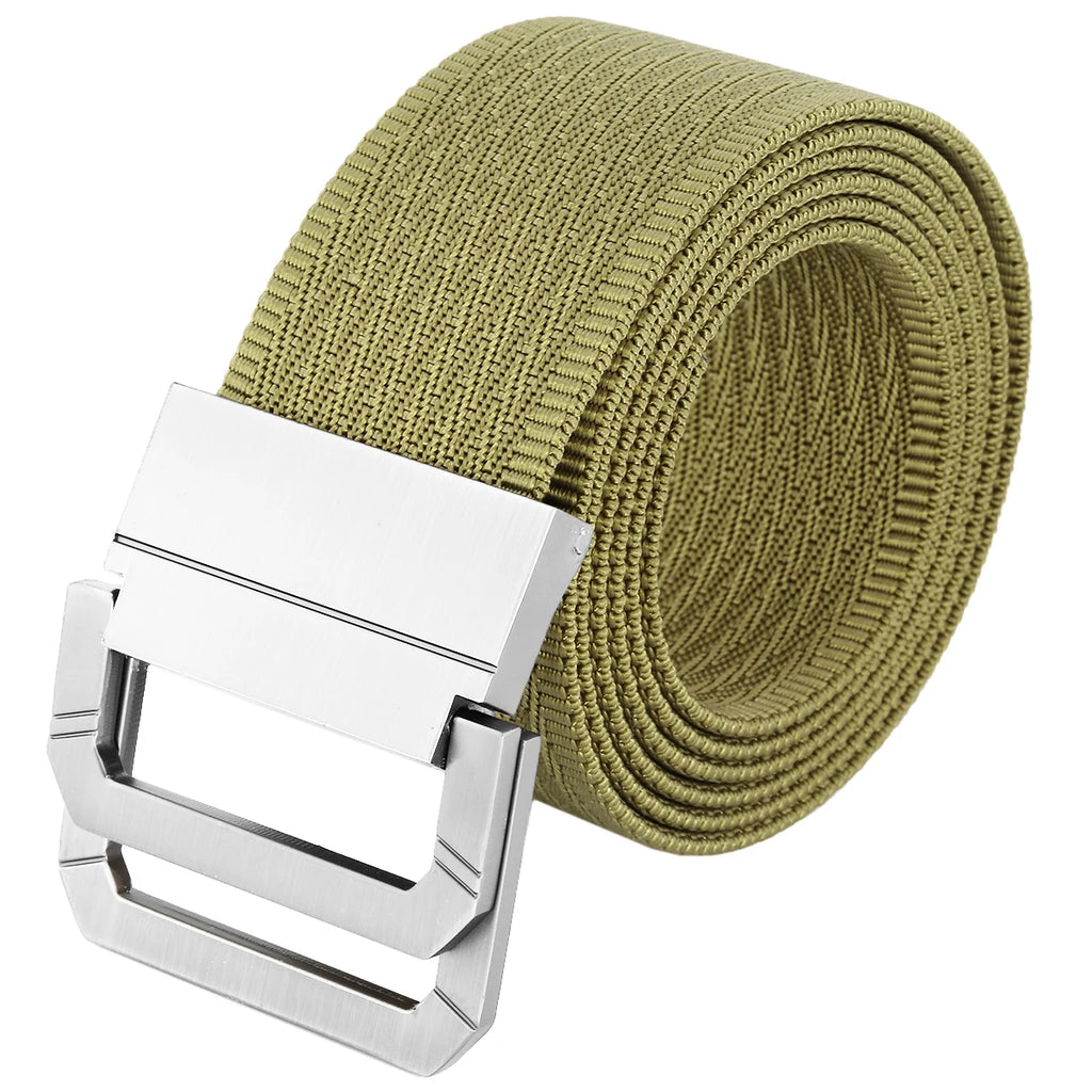 Male Belt Fashion Casual Nylon Fabric Belt Strap Double Loop Buckle Belt Long Waistband Solid Color For Jeans Pants