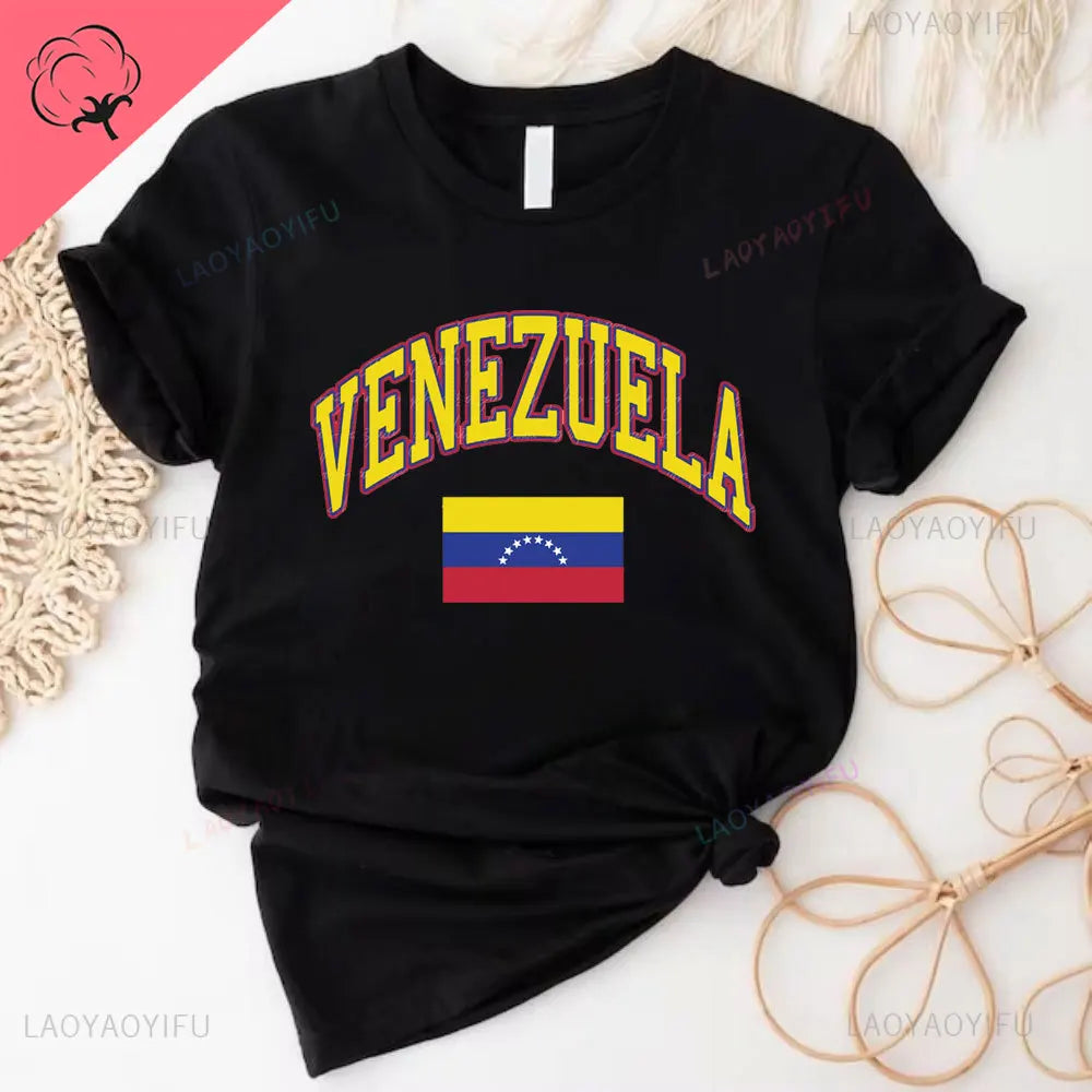 Venezuela Flag Gift T-Shirt South America Venezuelan Heritage Cotton Shirt Proud Roots Born Friends Family Present Venezuelans