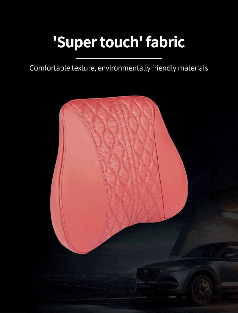 Car Leather Headrest Lumbar Support Memory Foam Car Rest Neck Pillow Back Cushion Seat Waist Supports Car Interior Accessories
