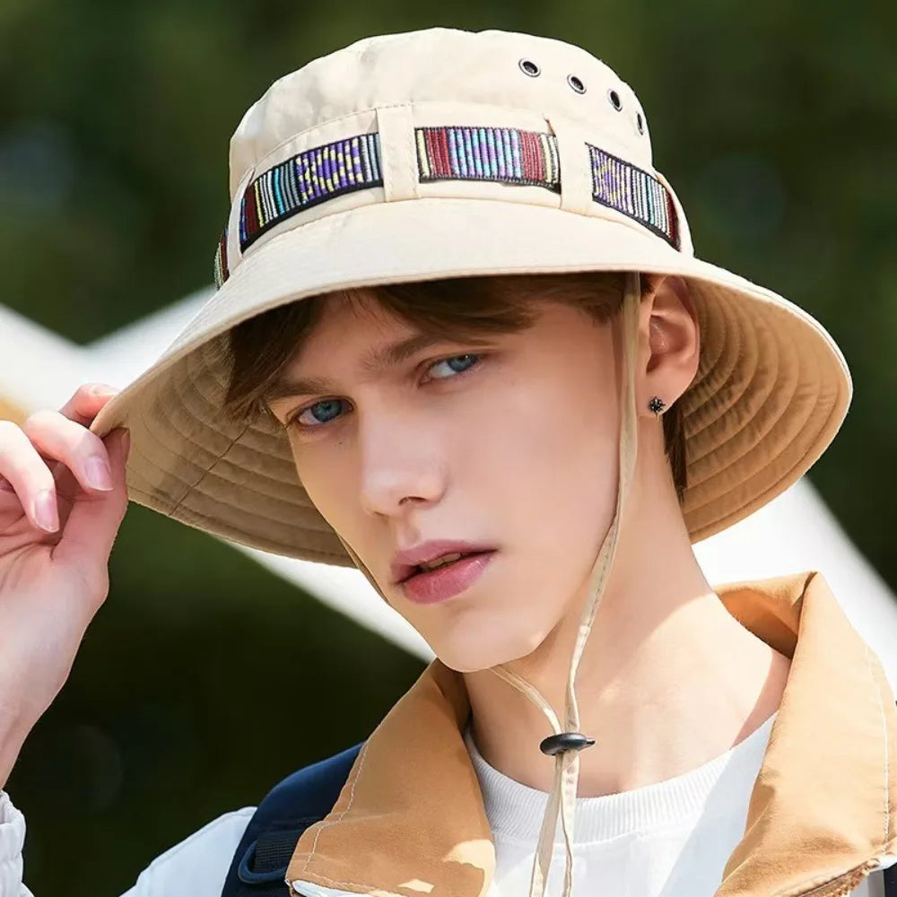 Casual Sun Protection Sun Hats Breathable Adjustable Drawstring Bucket Hat Quick-Dry Fisherman Hats Outdoor