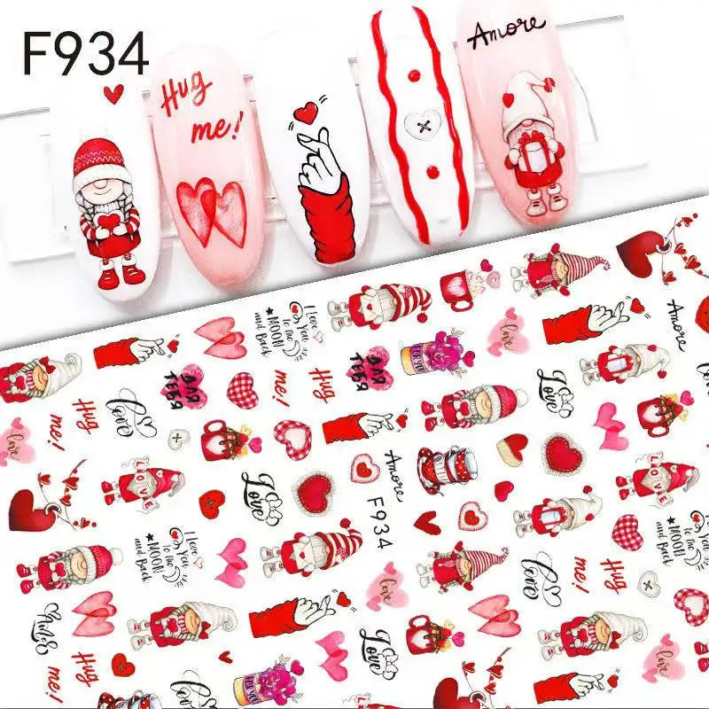1PCS Valentine's Day Nail Stickers Cartoon Love Nail Supplies Nail Decals for Ladies Nail Art Decoration