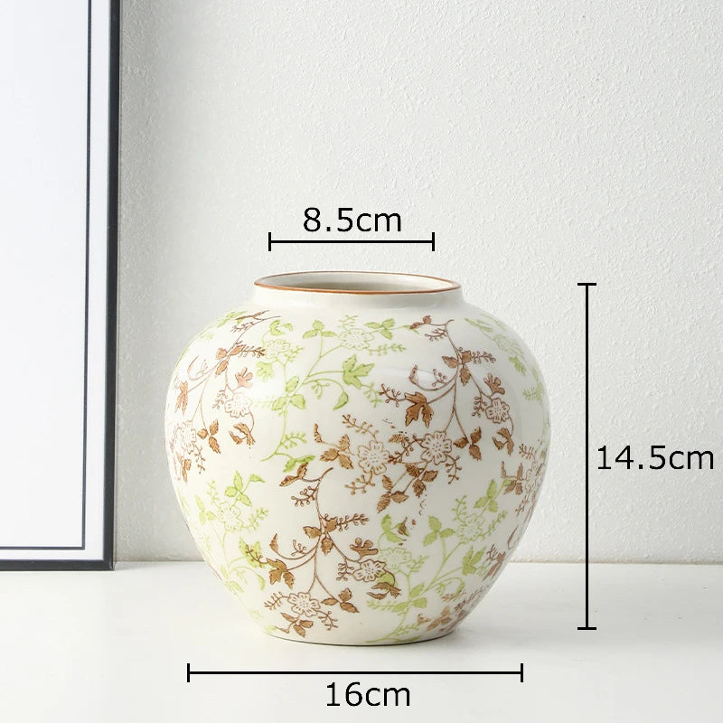 Red and White Porcelain Vase Elegant Classical Flowers Pot