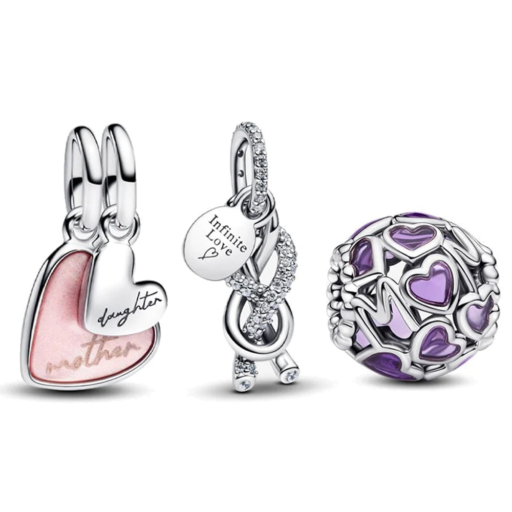 New Openwork Hearts Mum Bead Infinity Knot Dangle Charm Fit Original Pan Bracelet DIY Valentine's Day Gift Women Jewelry