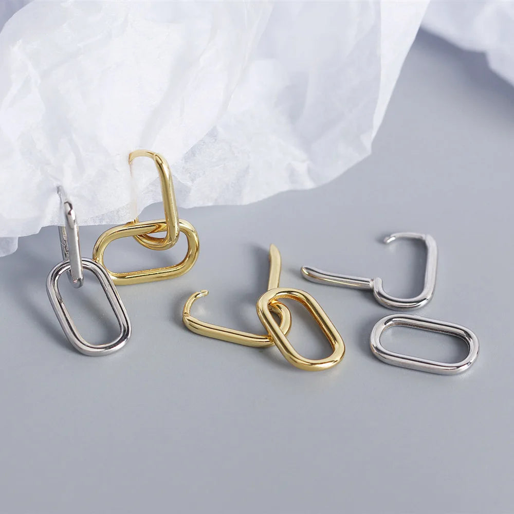 F.I.N.S Minimalist Real S925 Sterling Silver Oval Heart-Shaped Drop Earrings Geometric Smooth Hoops Pendientes Plata 925 Jewelry
