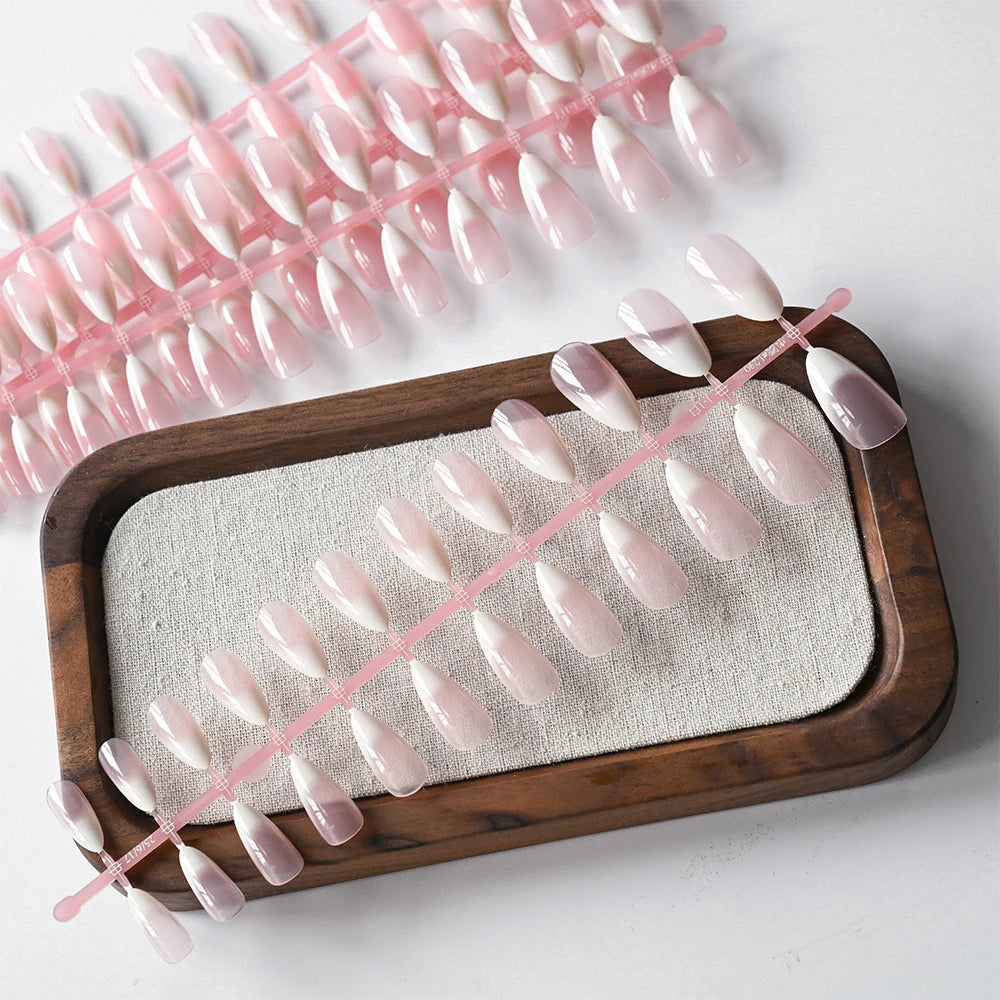 120pcs Nude Pink Gradient Press on Nails Ultra-Tender Almond Gel False nails Simple Full Cover Pink White French Fake Nail Tips#