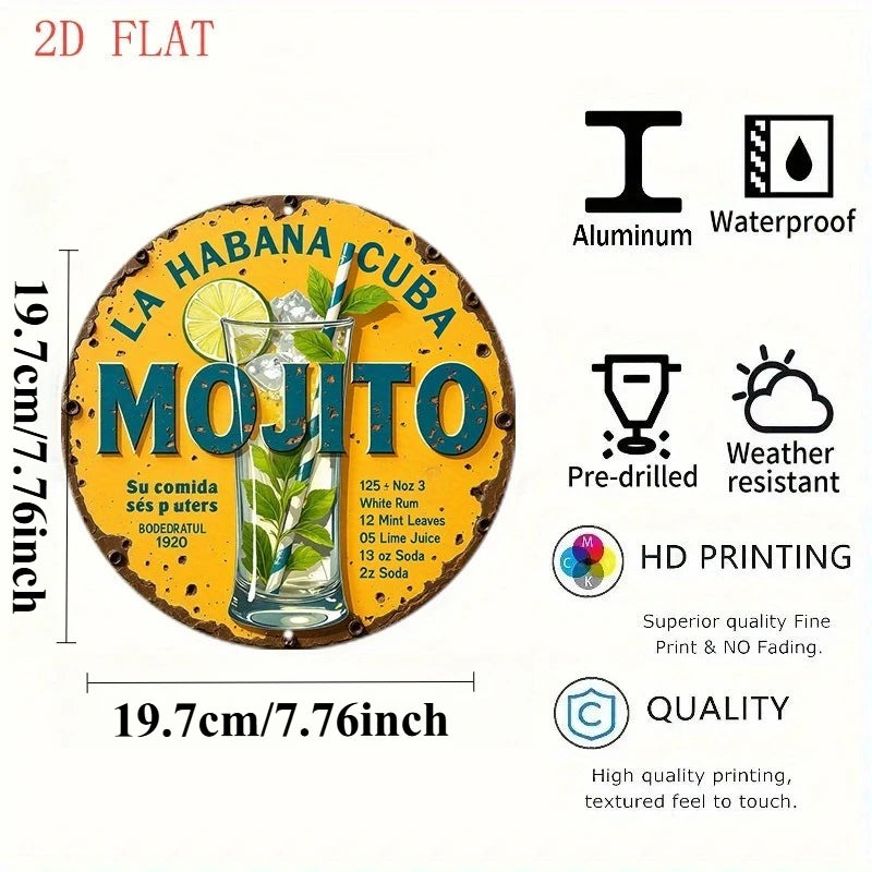2D Flat, 1pc Vintage Mojito Cocktail Recipe Sign