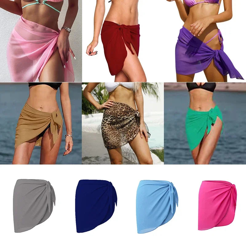 Pareo Scarf Bikini Cover-Ups Wrap for Women Chiffon Swimwear Cover Up Wraps Beach Sexy Skirts See-Through Scarf Cover Up Dress
