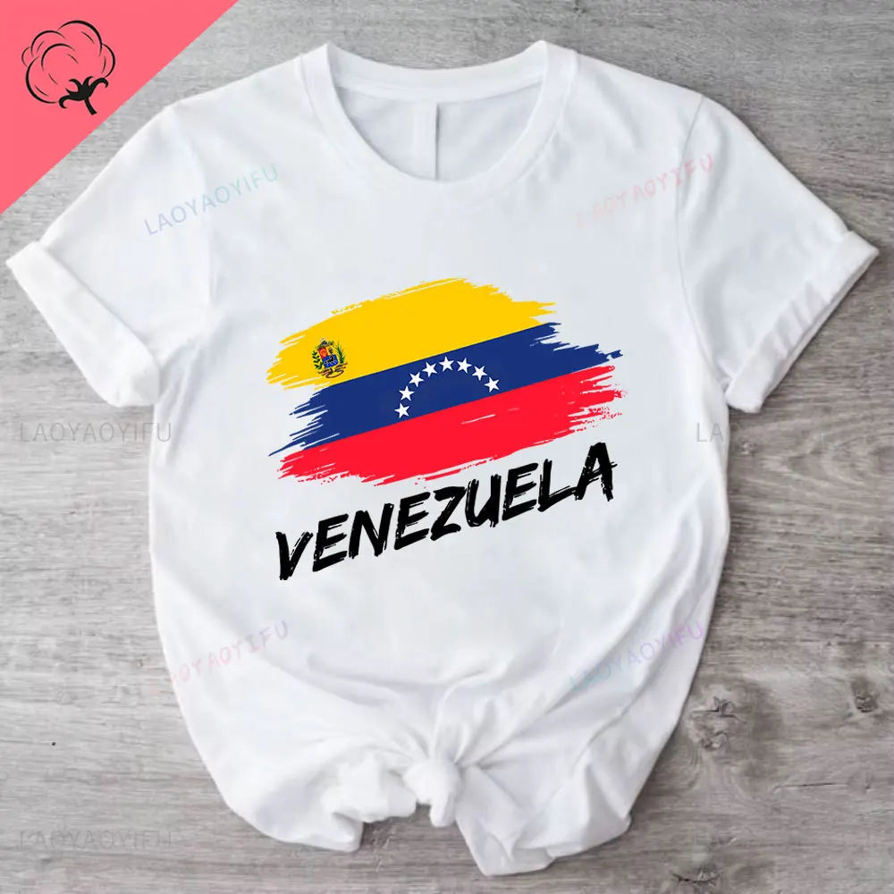 Venezuela Flag Gift T-Shirt South America Venezuelan Heritage Cotton Shirt Proud Roots Born Friends Family Present Venezuelans