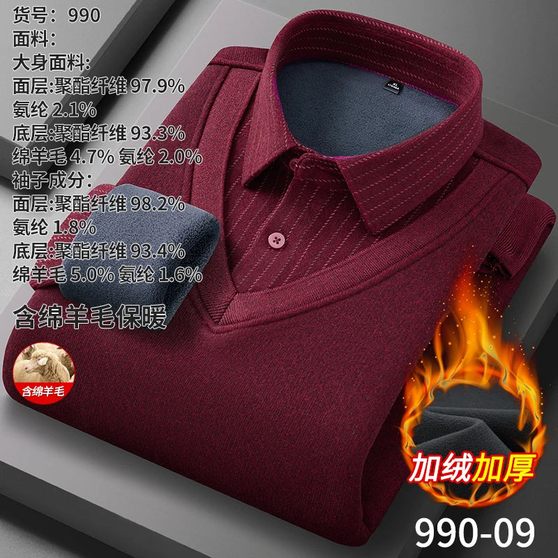 Men's long-sleeved shirt with wool, fleece, thickened, warm, casual, comfortable in winter, versatile and of high quality