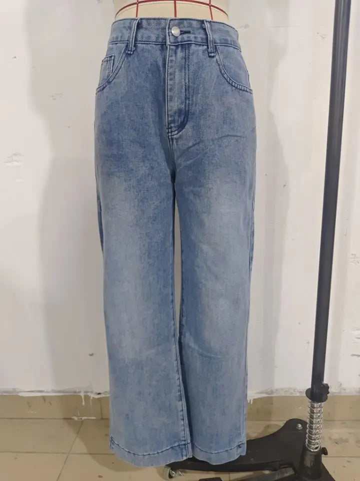 High Waisted Wide Leg Jeans for Women Vintage Washed Baggy Denim Pants Casual Streetwear Trousers