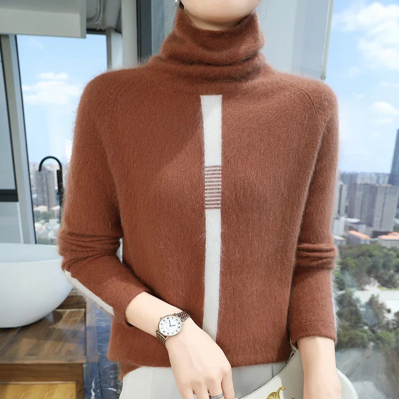 Women's Mink Cashmere Sweater High Neck Long Sleeve Autumn and Winter Fashion Soft Pullover Turtle Neck LuXury Women Top Jumper