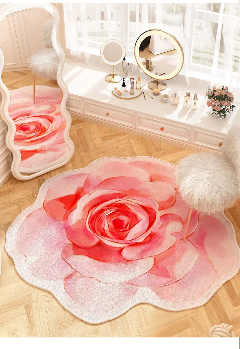 French Style Living Room Decoration Flower Carpet Light Luxury Mirror Floor Mat Girly Rugs for Bedroom Home Irregular Shape Rug