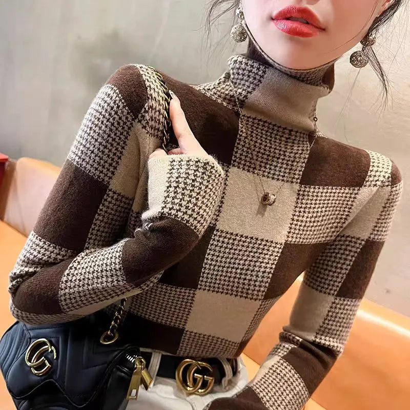 High Neck Sweater for Autumn and Winter Women 2024 New Slim Fit Top Pile Collar Base Shirt Stylish Women's Clothing