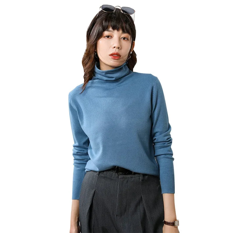 Turtleneck Women Sweater Warm Winter Solid Korean Stretch Slim Lady Jumpers Cashmere Black Sweater Pullover Femme Basic Knitwear