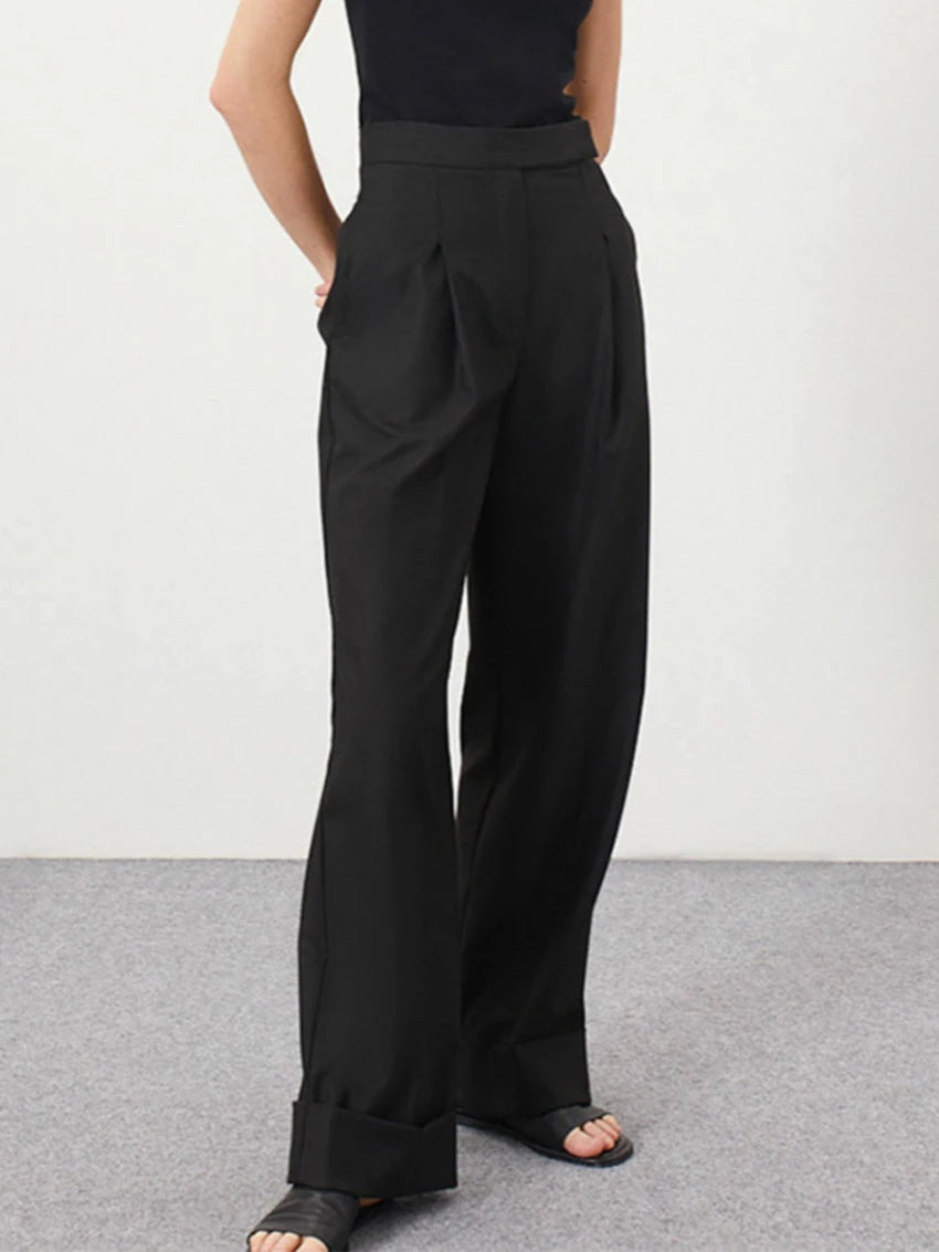 Parc Fee Fashion Loose Black Office Women's Pants Casual High Waist Wide Trousers Elegant Classic Full Length Pants Female