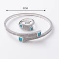A set of women's new European and American light luxury exquisite trend turquoise zirconium inlaid bracelet ring set