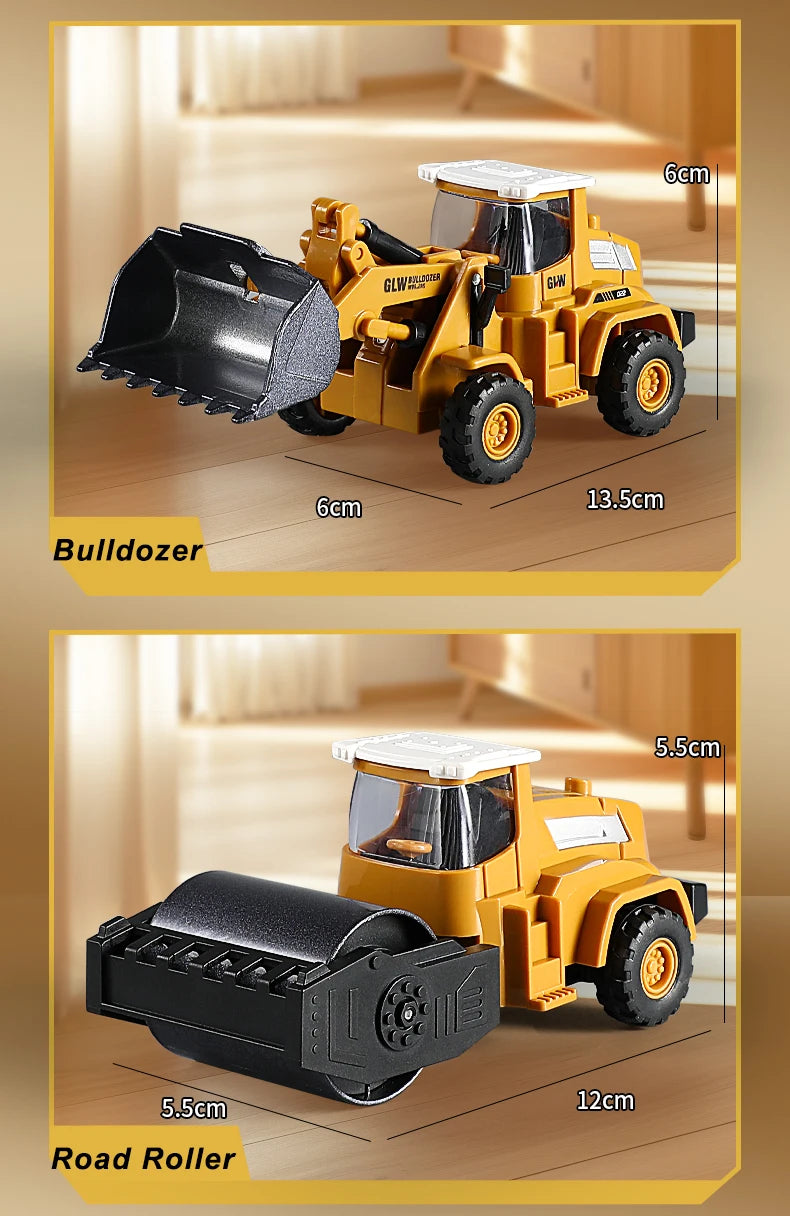 1:70 9 Styles Mini Yellow Alloy Forklift Driller Road Roller Engineering Diecast Construction Vehicle Inertia Toys for Boys Gift