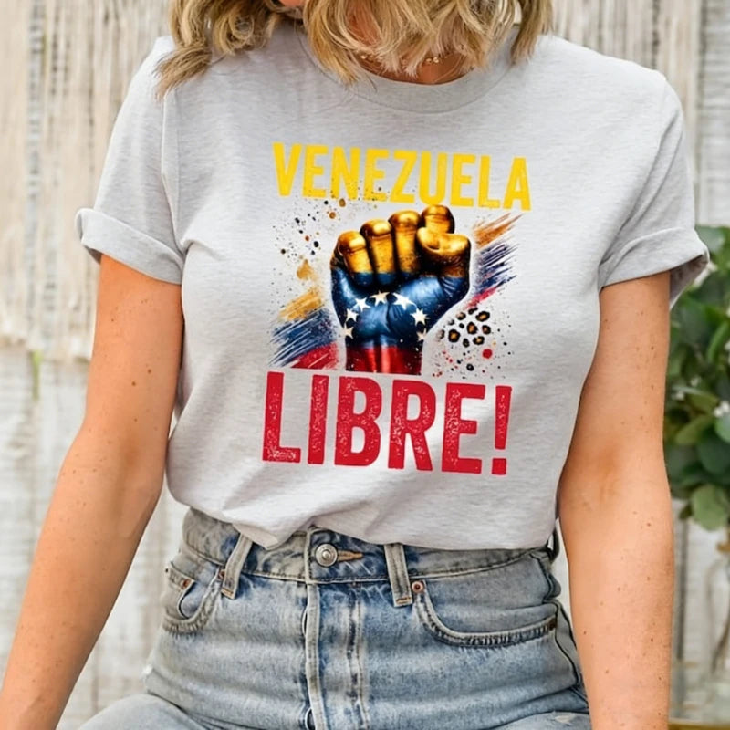 Venezuela Libre Tshirt Trendy Venezuela 2026 Shirts Gift for Friends and Family Members Venezuela T-shirt Cotton Tee Tops women