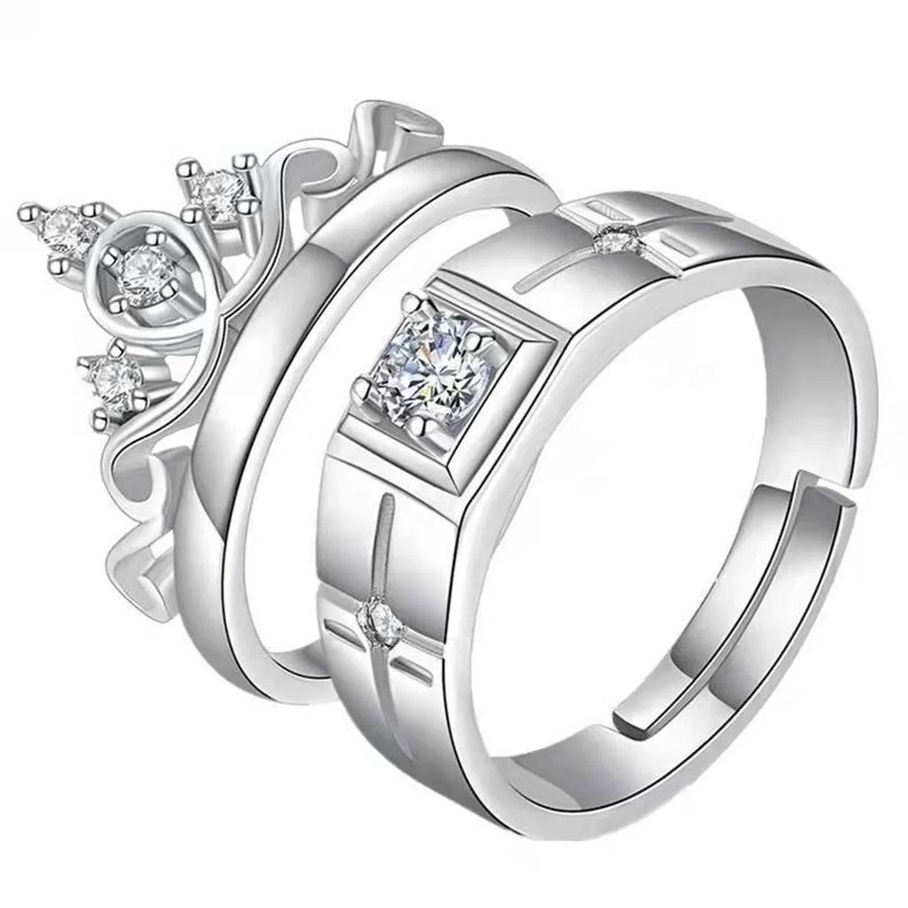 2Pcs/set Silver Plated Crown Square Couple Rings For Women Men Punk Forever Endless Love Wedding Ring Valentine's Day Jewelry