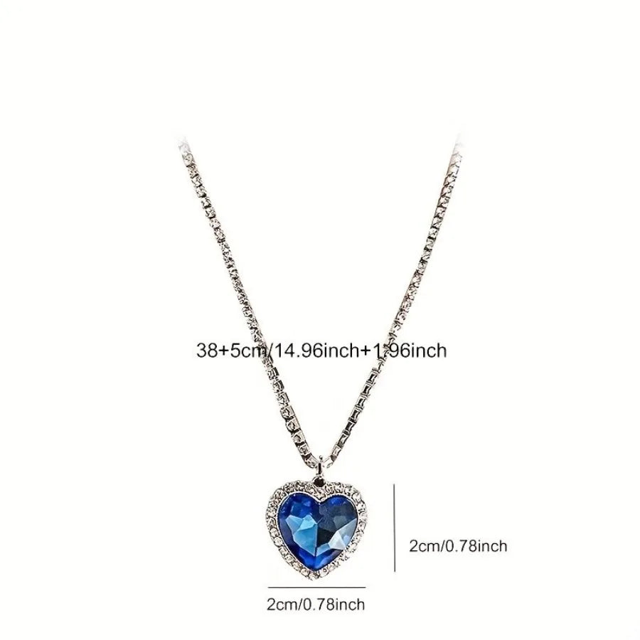 Big Crystal Heart Pendant Necklace For Women Full Rhinestone Necklace Titanic Heart Of Ocean Blue Heart Love Forever Jewelry