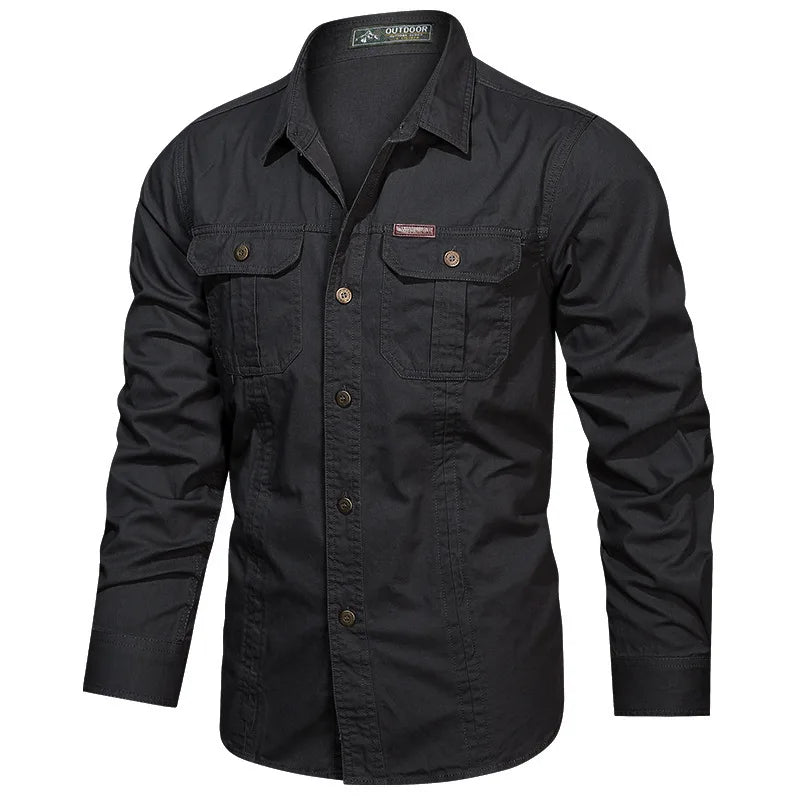 Men Military Outdoor Shirts Male Cotton Multi-pocket Tooling Casual Shirts Good Quality Man Large Size Solid Long-sleeved Shirts