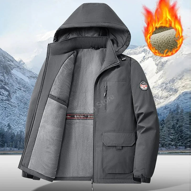 Men's Winter Parka Jacket with Faux Fur Lined Thicken Keep Warm Waterproof Outerwear Multi-pockets Coats Plus Size M-8XL Jacket
