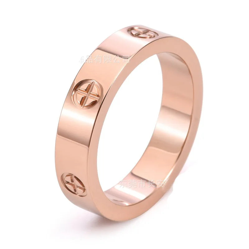 Stainless steel PVD plated 18k gold cartire cross zircon stone love couple ring for men women Valentine's Day birthday gift