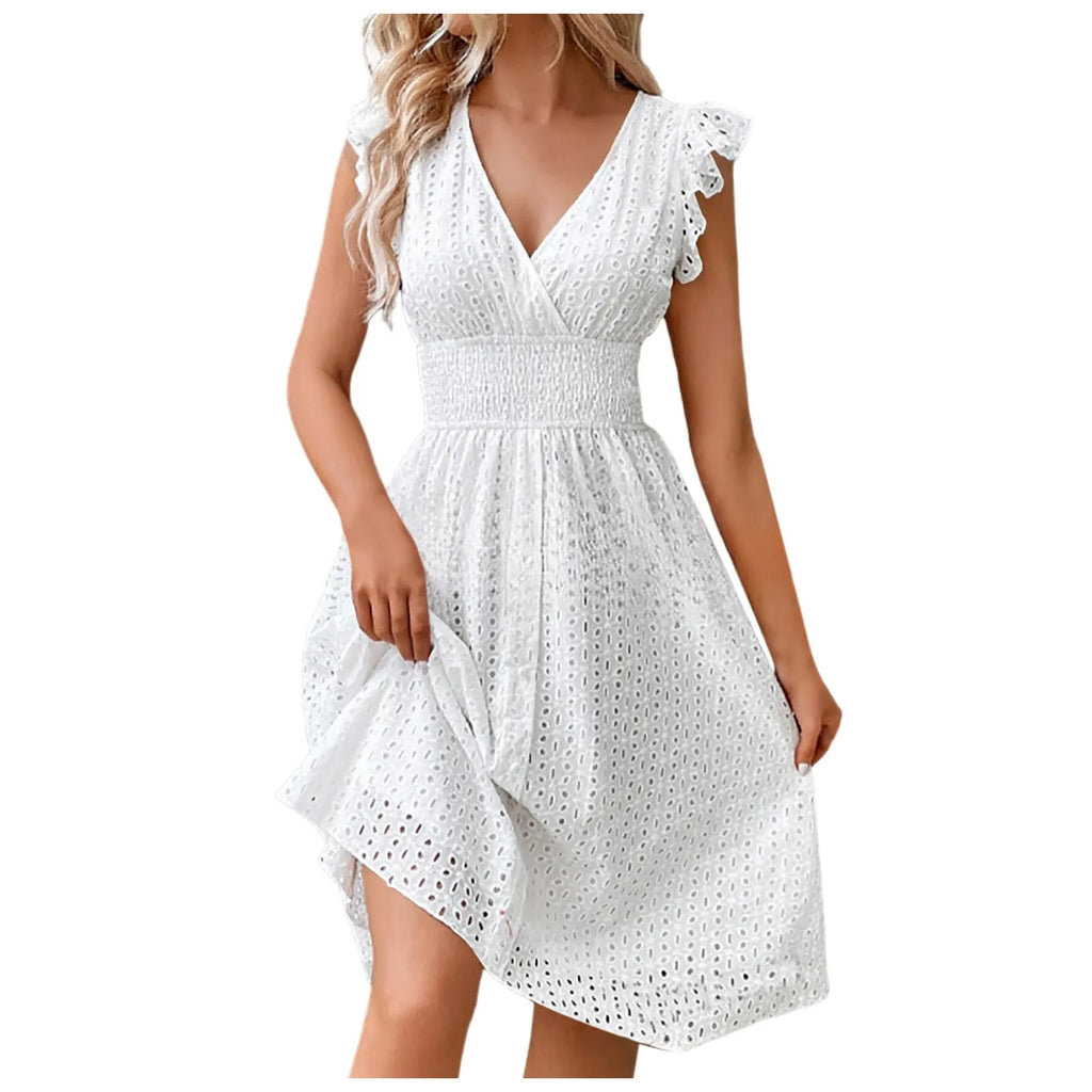 Women's Sexy V-Neck Flare Mini Dress – Summer Vacation Outfit