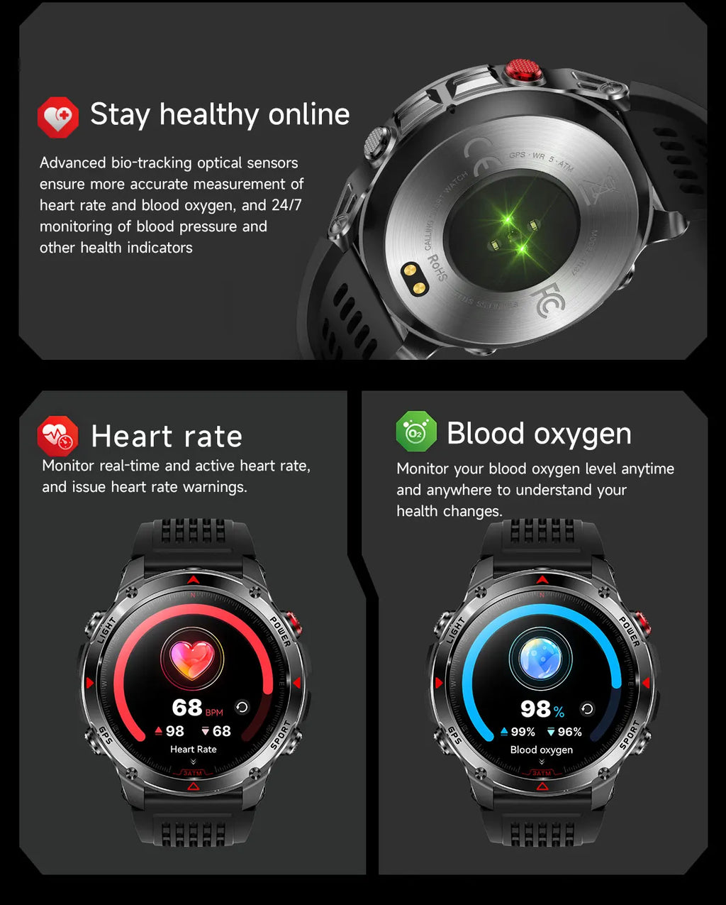 Smart Watch For Men 1.46'' 360*360 HD AMOLED Color Display Voice Call Compass LED Sports Fitness Waterproof Watch Ladies