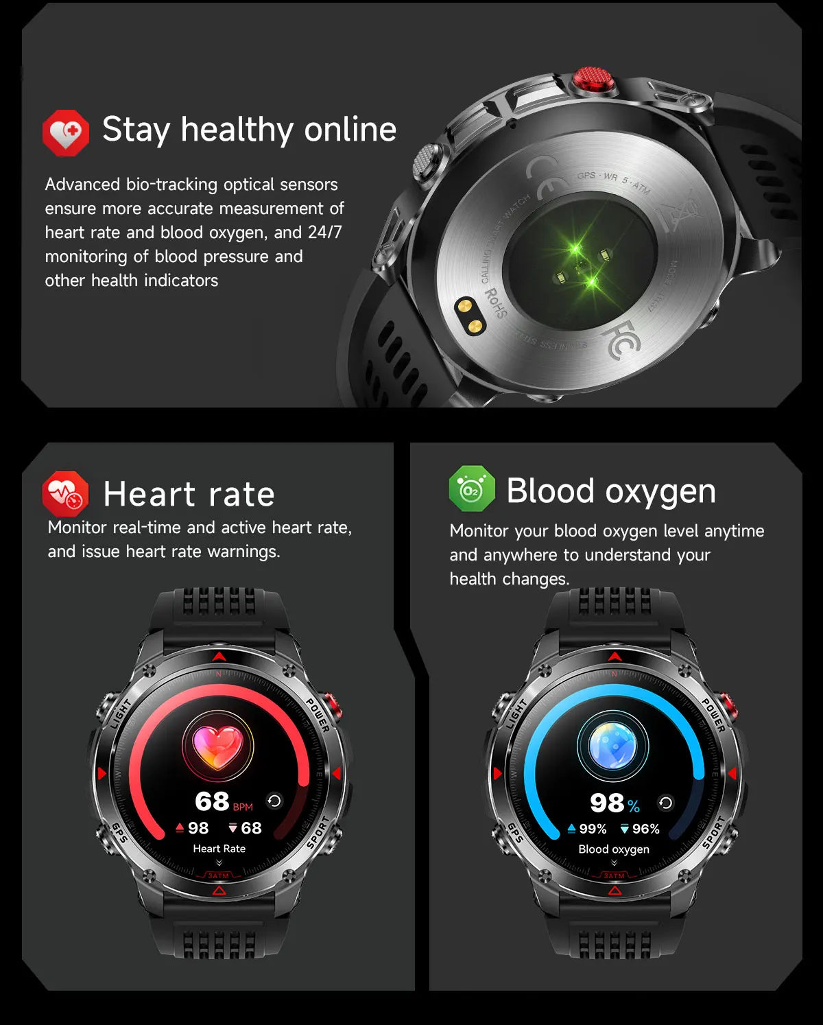Smart Watch For Men 1.46'' 360*360 HD AMOLED Color Display Voice Call Compass LED Sports Fitness Waterproof Watch Ladies