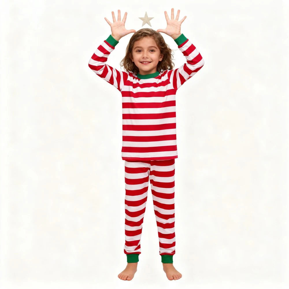 Christmas Kids Pajamas Set Red White Striped Long Sleeve Sleepwear Cute Xmas Pjs for Boys Girls Comfortable Nightwear Outfits