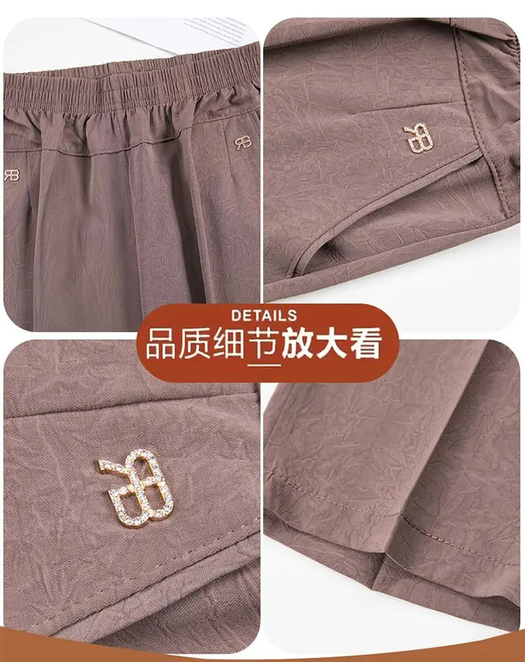 Office Lady Vintage Loose Straight Pants Spring Summer Thin Women Streetwear Fashion Casual Elastic High Waist Cropped Trousers