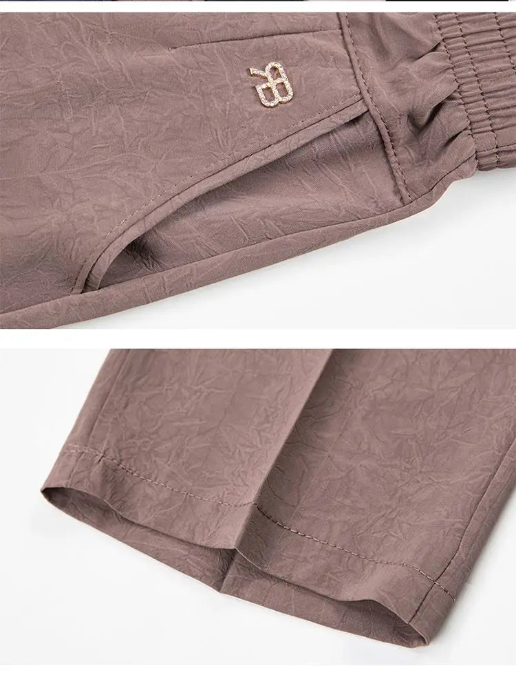 Office Lady Vintage Loose Straight Pants Spring Summer Thin Women Streetwear Fashion Casual Elastic High Waist Cropped Trousers