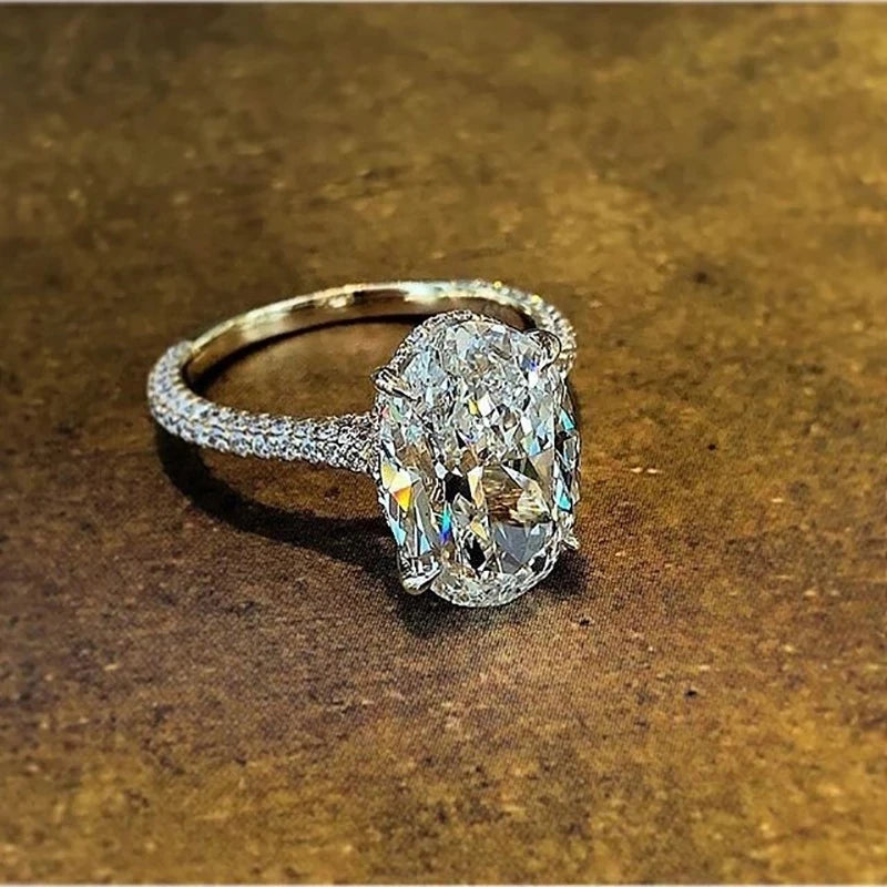 925 Sterling Silver Oval 4ct Lab Diamond Engagement Ring – Bridal Jewelry