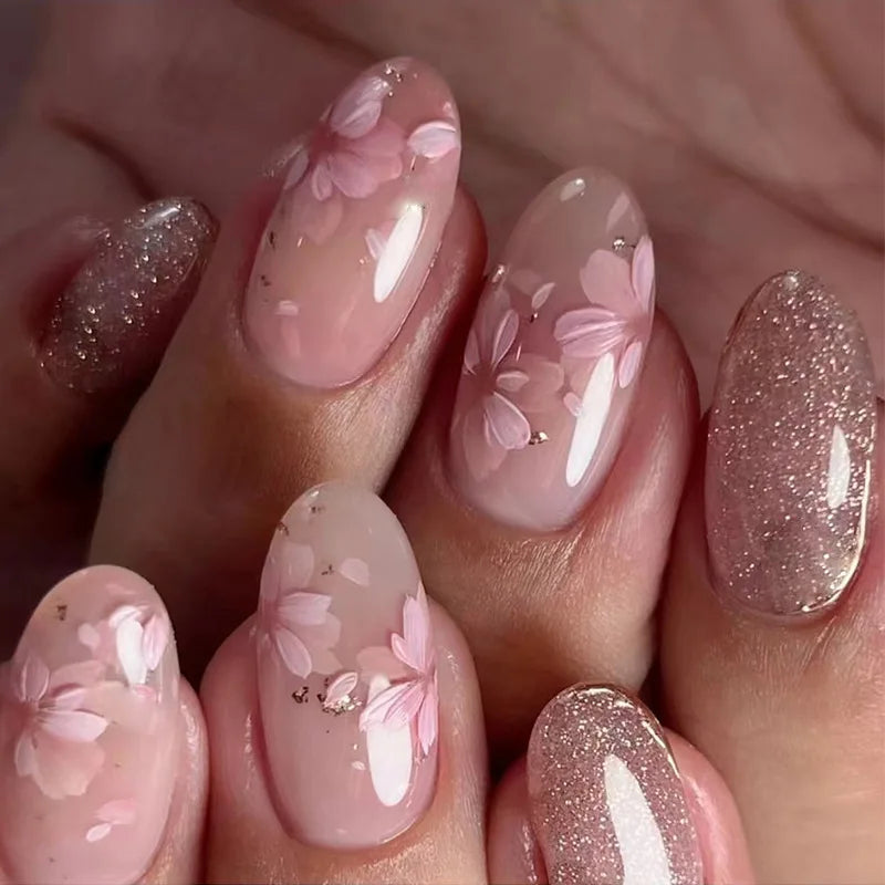 Autumn Matte Press-On Nails | 24pcs Rose Leaf Almond | Full Cover Acrylic Nail Tips with Glue
