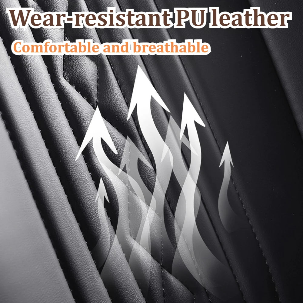 5 Seats PU Leather Car Seat Covers Full Coverage Split Headrest Soft Sponge Filled Comfortable Wear Resistant Non Slip