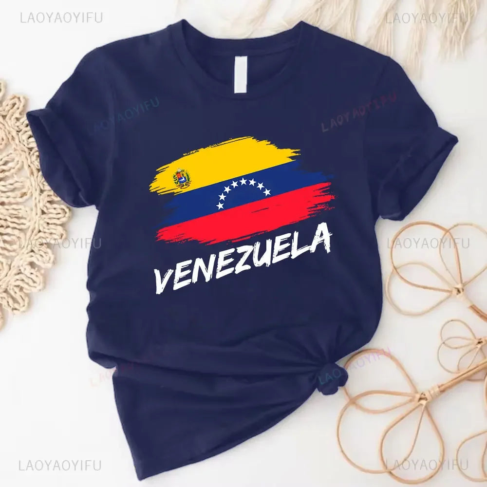 Venezuela Flag Gift T-Shirt South America Venezuelan Heritage Cotton Shirt Proud Roots Born Friends Family Present Venezuelans