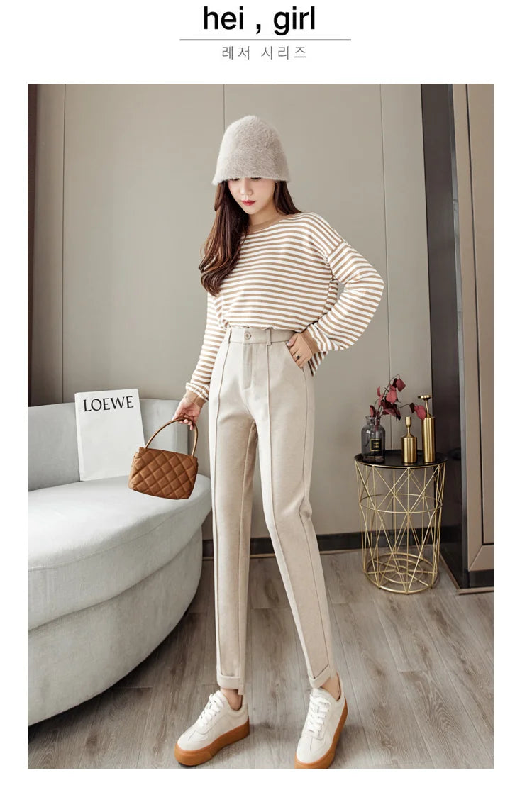 Woolen Pants Women's Harem Pencil Pants High Waist Casual Suit Pants Office Lady Women Trousers Hot Sale