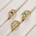 Ring for Women Men Vintage Brass Jewelry Paved Zircon Fashion Design Noble High Quality Synthetic-Gems Open Rings Wholesale