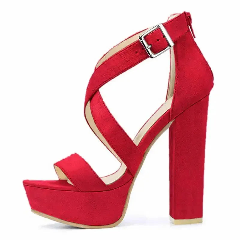 Women Sandals Open Toe Thick High Heels Chunky Cross Strap Buckle Platform Pumps Dress Party Wedding Shoes